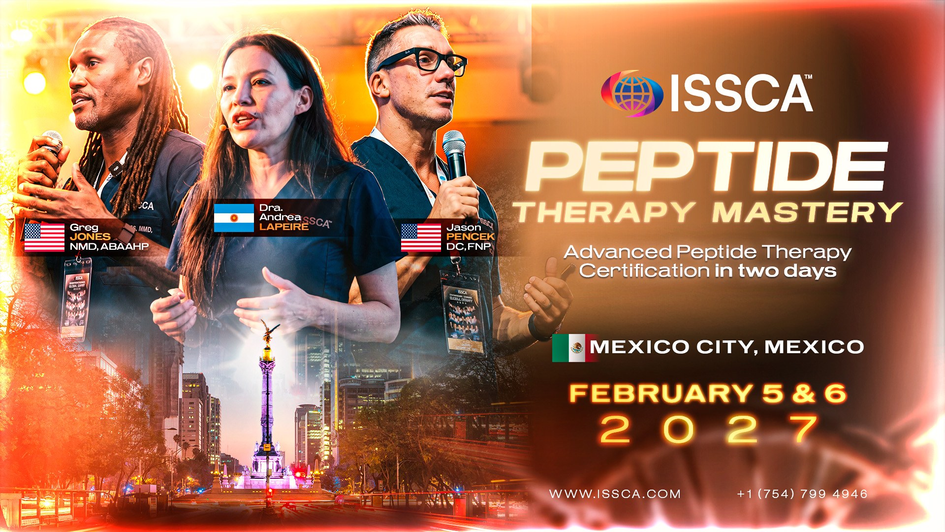 ISSCA Peptide Therapy Mastery — Mexico City, Mexico — February 5–6, 2027 — Greg Jones, Andrea Lapeire, Jason Pencek