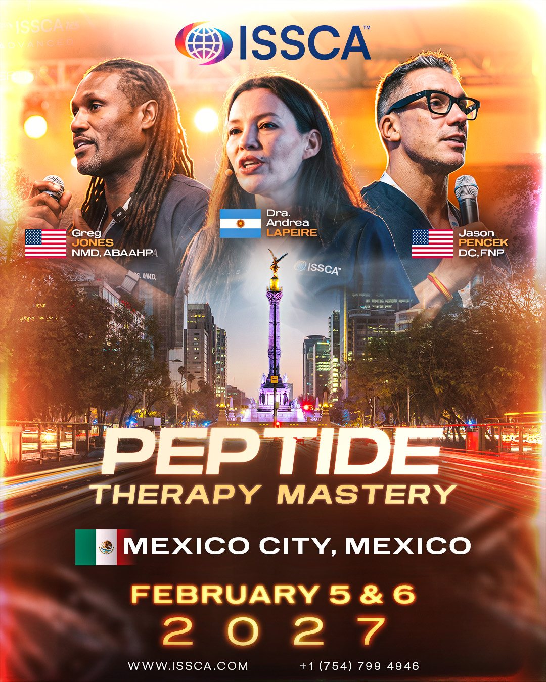 ISSCA Peptide Therapy Mastery, Ciudad de México, 5–6 de febrero de 2027, con el Dr. Greg Jones, la Dra. Andrea Lapeire y el Dr. Jason Pencek