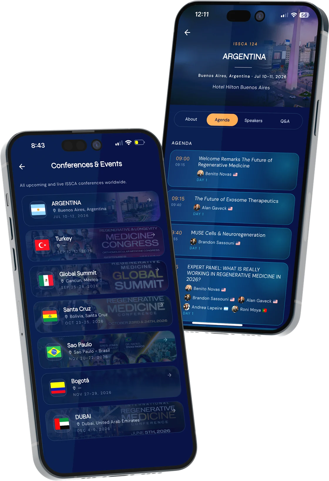 The ISSCA App on iPhone: conferences and events list, event agenda and speaker sessions