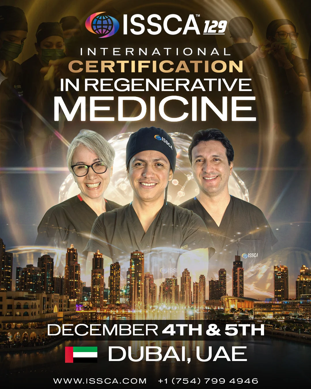 ISSCA 129 International Certification in Regenerative Medicine flyer — Dubai, UAE, December 4th & 5th
